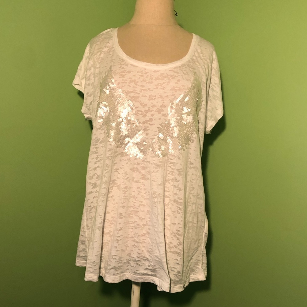 Armani Exchange White Tee with Sequin Angel Wings